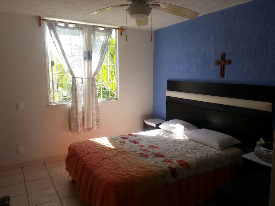 Master Bedroom with new queen sized bed & private bath and balcony