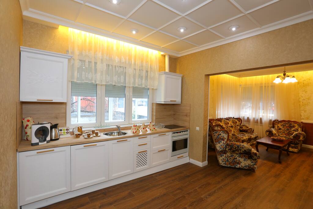 Open-plan fully equipped kitchen
