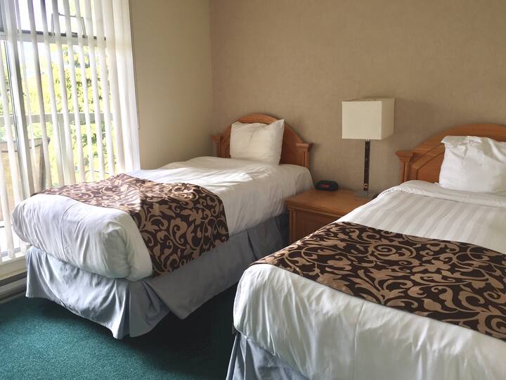 第二间卧室配有两张单人床。景观不错，主卧也很棒。 