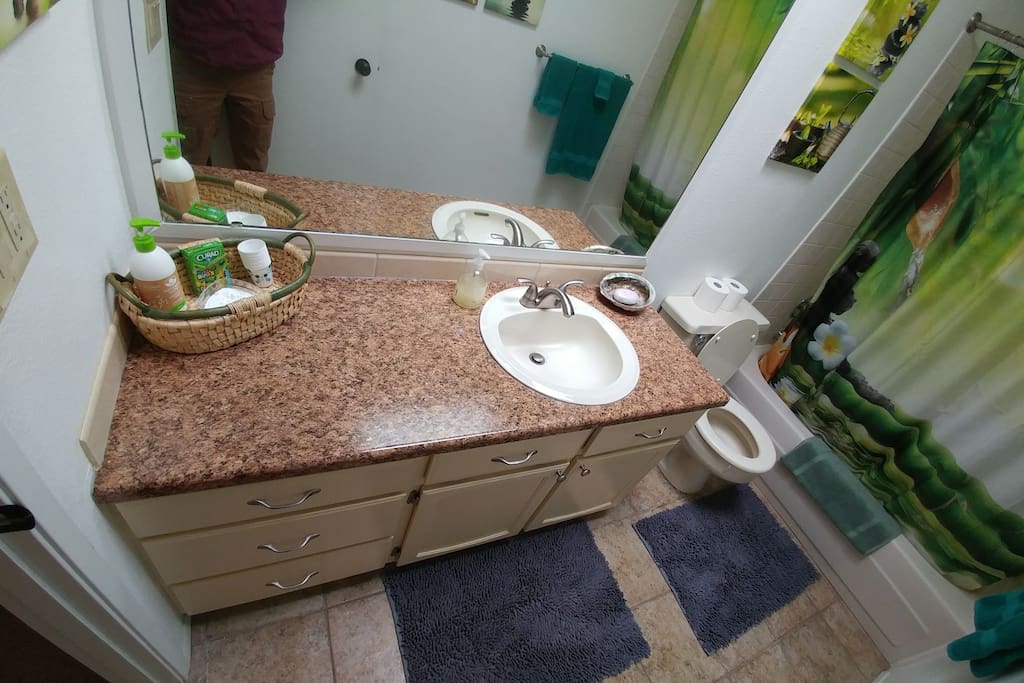 Spacious bathroom with all the essentials and more