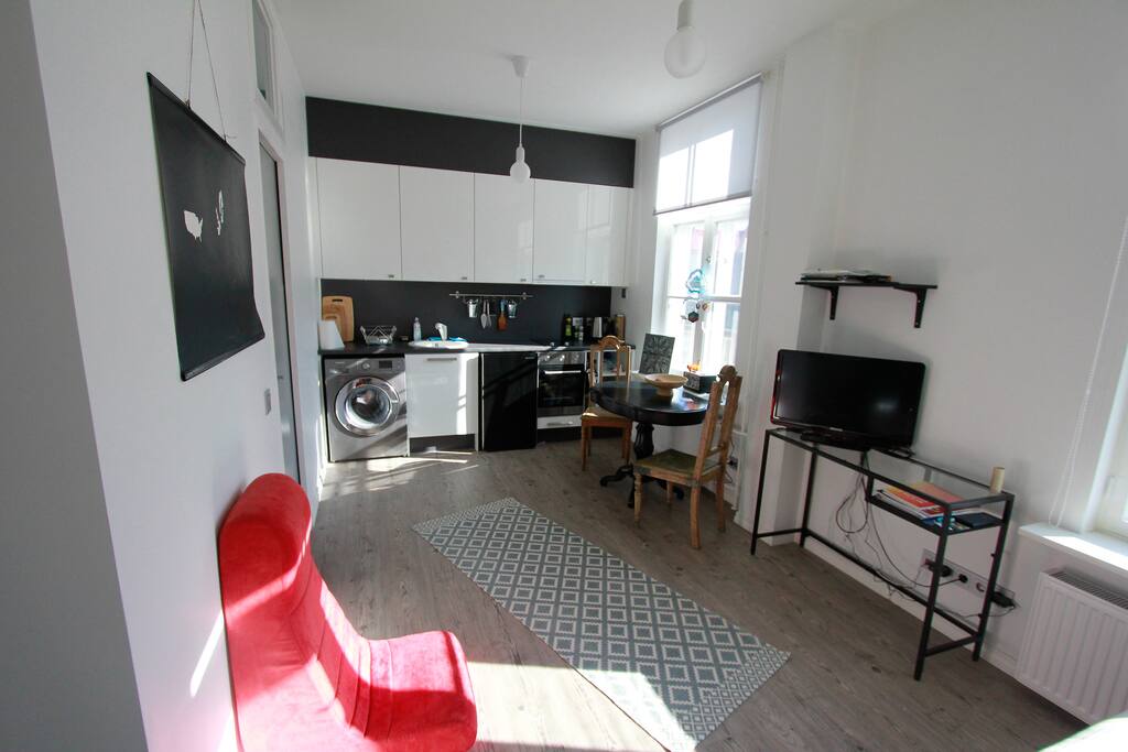 Living room with open kitchen