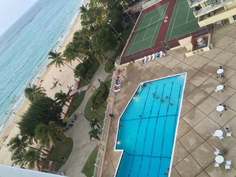 Large pool, playground, beach and tennis courts