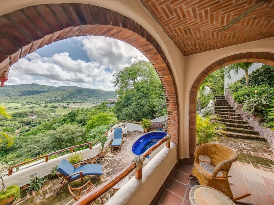 Private patio for master bedroom and splash pool below.