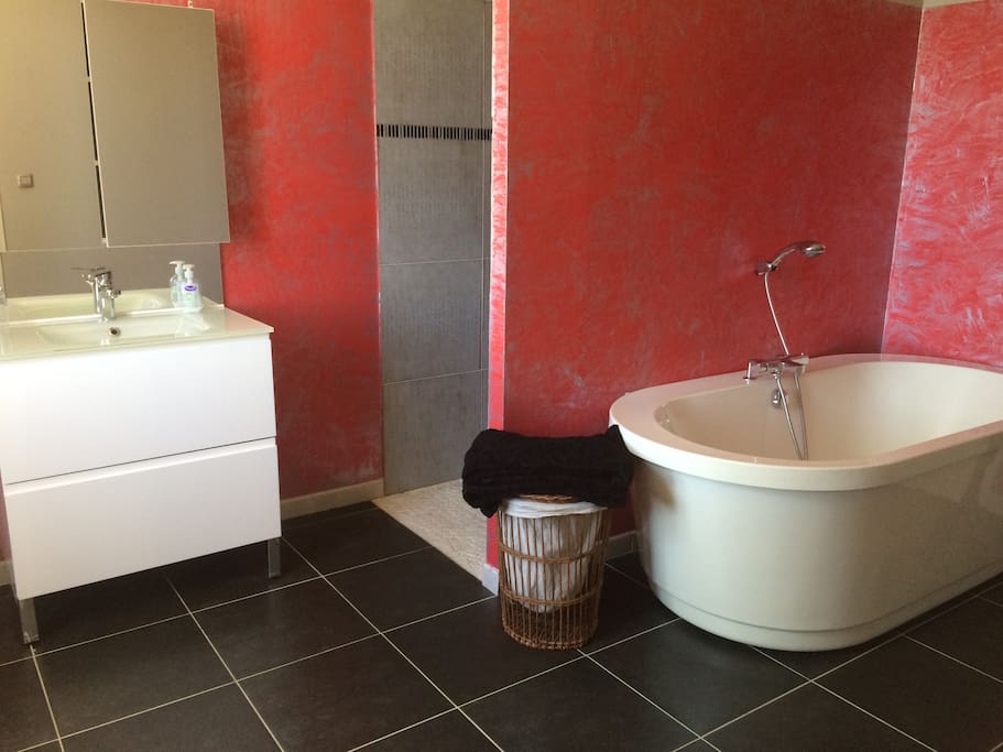 salle de bain avec douche italienne et baignoire