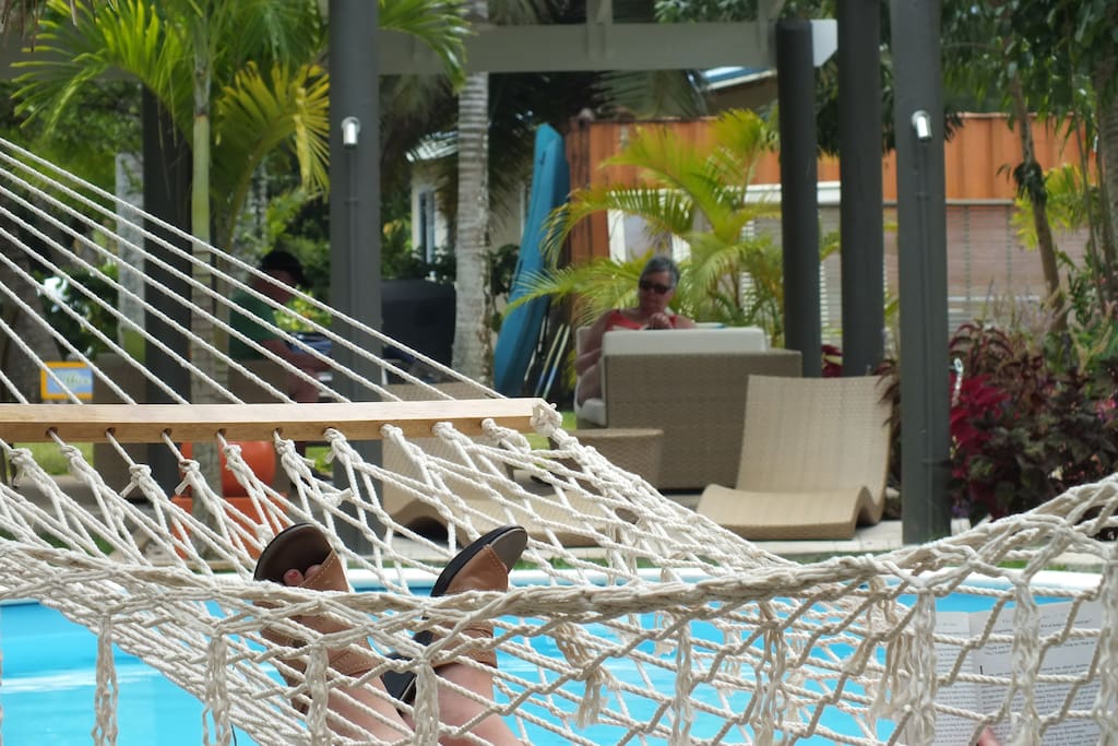 Relaxing in the hammock.