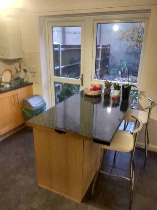 Lots of storage space for food and fridge, washing machine