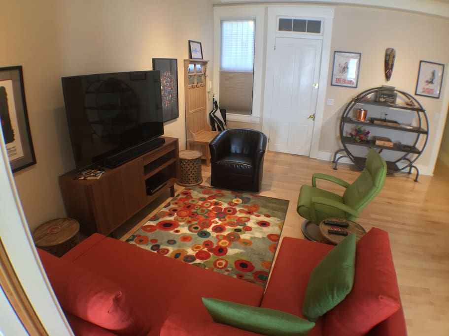 65" 4K TV, Recliner, couch, comfy chair