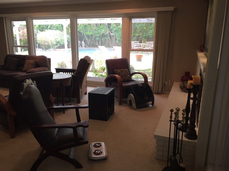 Leg and foot massagers in front of fireplace