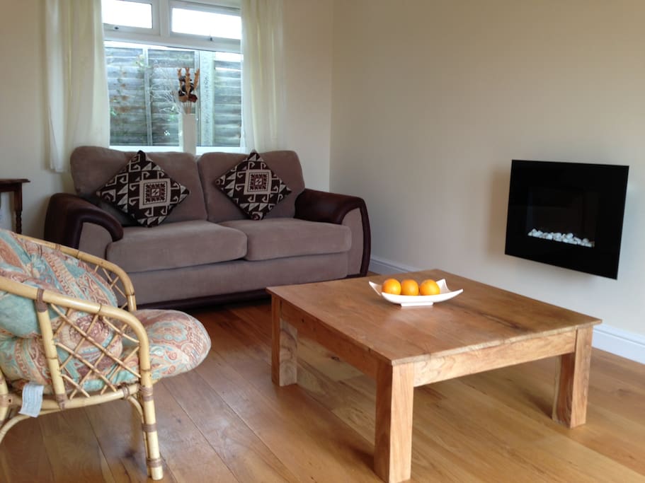 Television and double sofa bed.