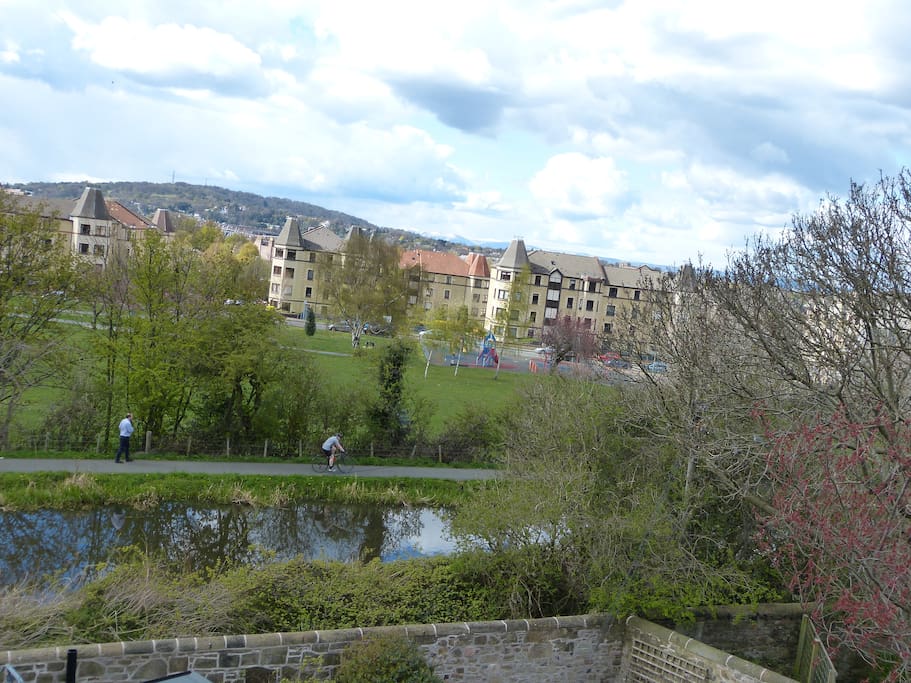 View from the double bedroom across the canal to the hills