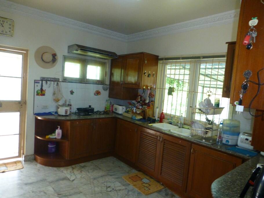 Large kitchen with lots Space for cooking also we have out side kitchen for BBQ