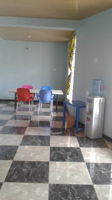 one of the sitting areas with cooled water