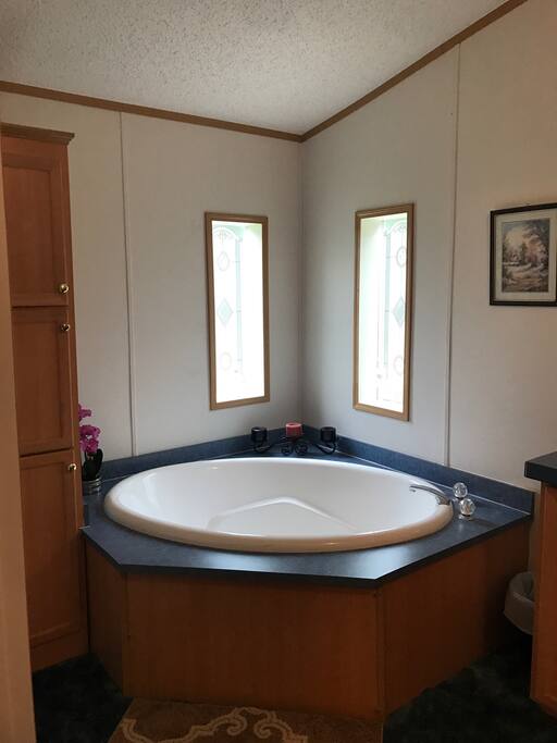 Master bedroom deep tub for relaxation