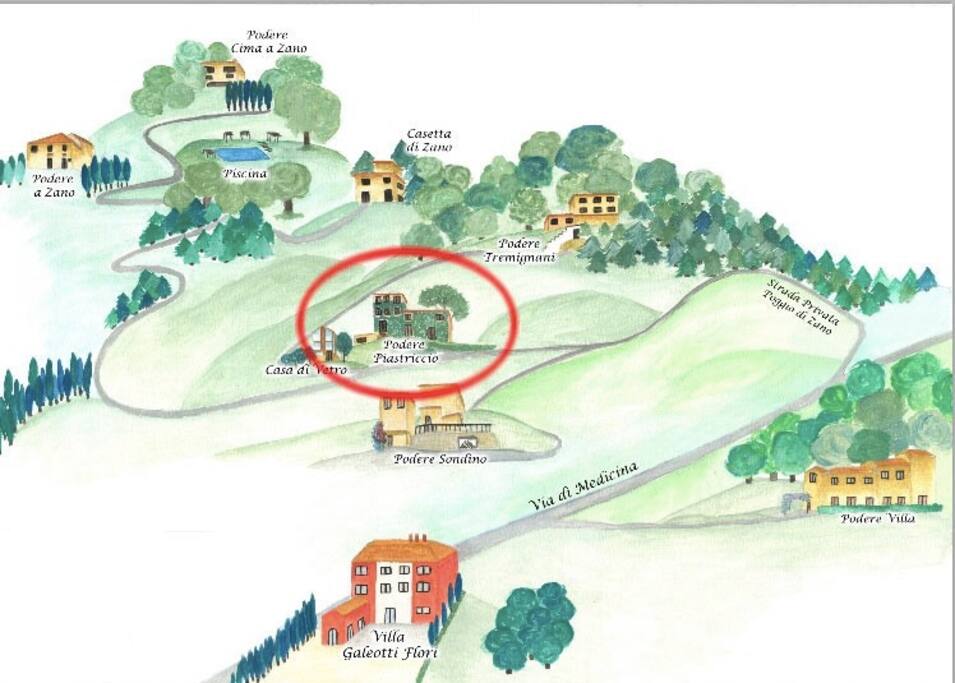 La piantina della tenuta con i poderi della Fattoria