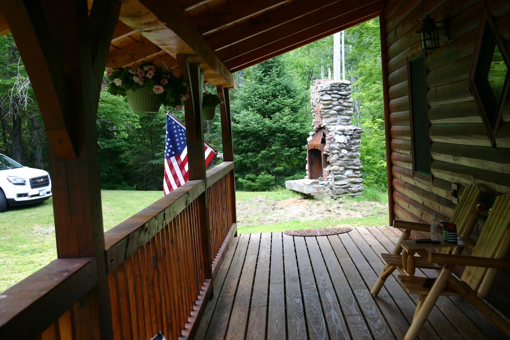 Front of cabin, covered porch entrance