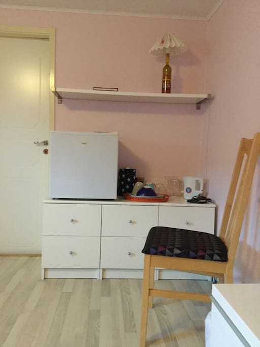 Fridge and electric kettle.