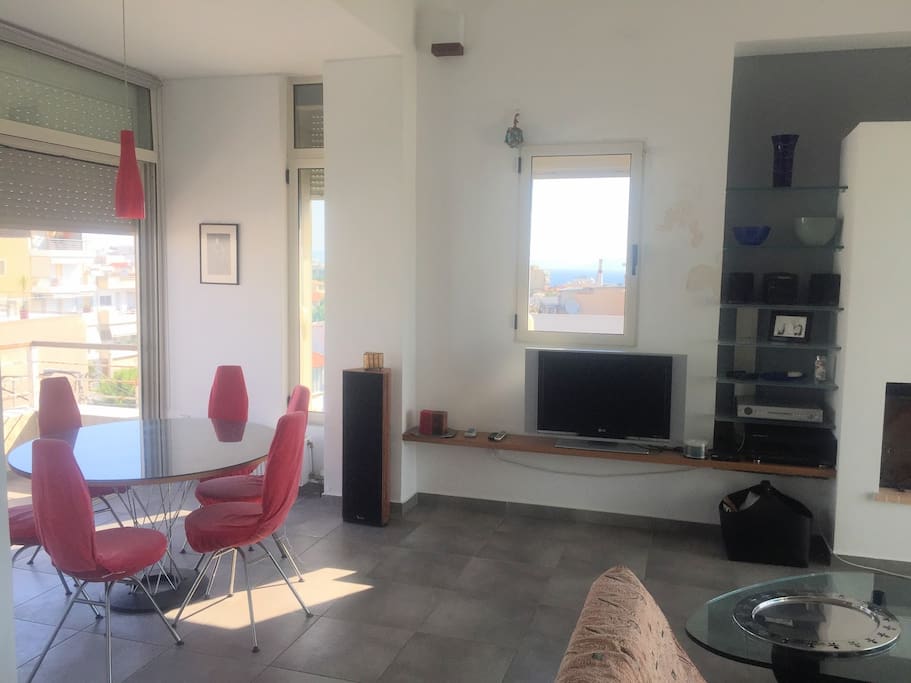 Kitchen table and living room