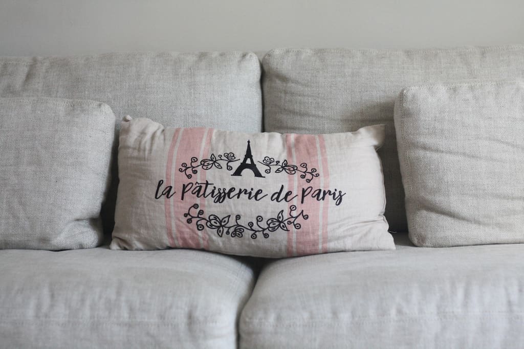 Belgian Linen couch with French touches.