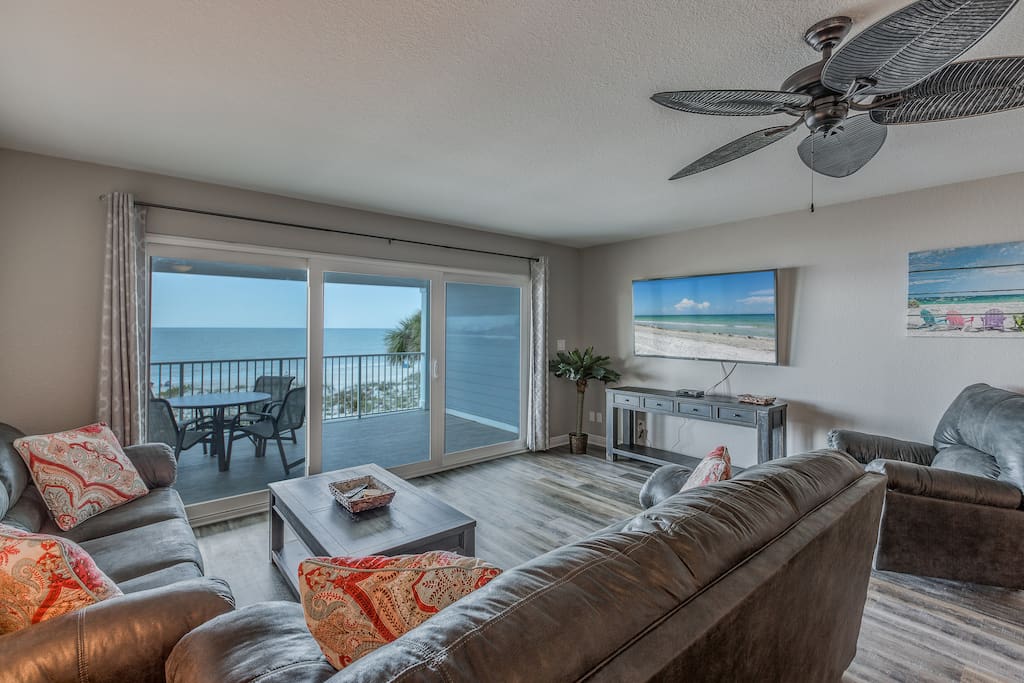 Living area with beach views