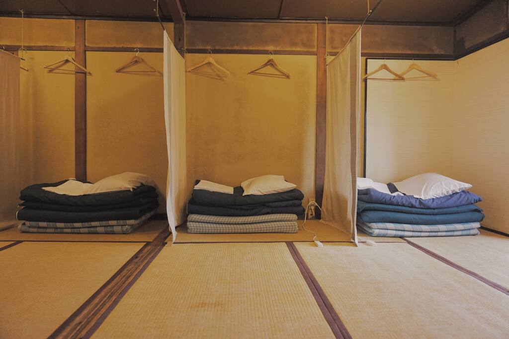 The Japanese-style beds in an antique room
