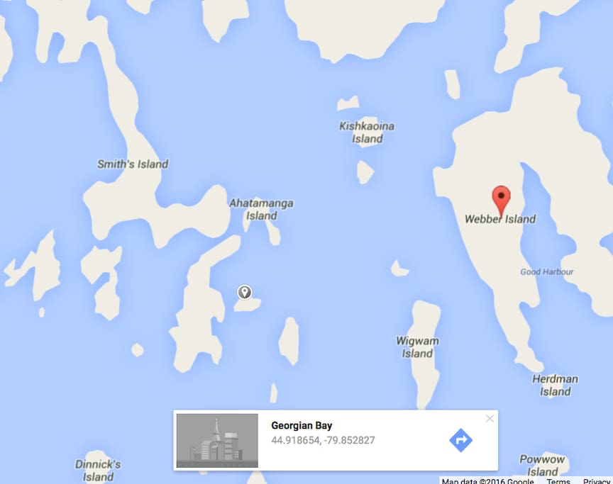 The grey pin dot below Ahatamanga is our island.