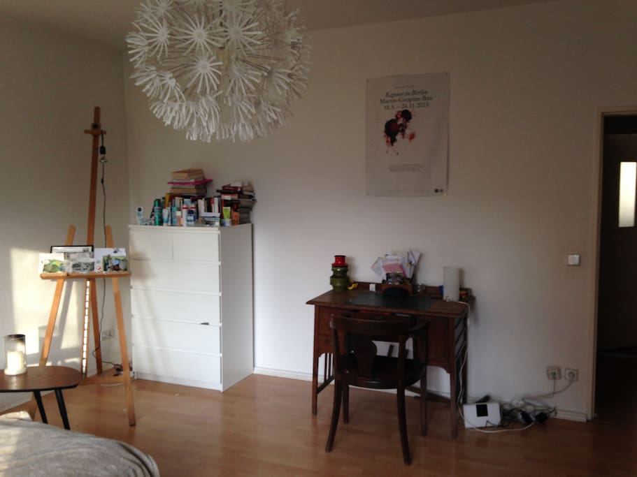 desk and work area