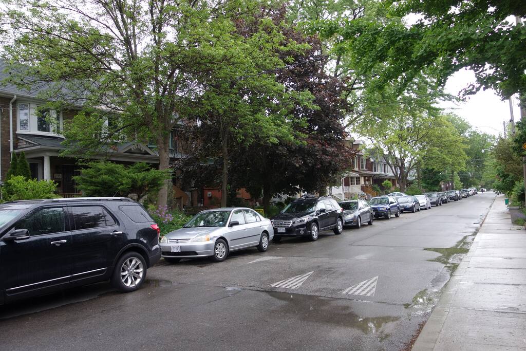 Street view on a drizzly day