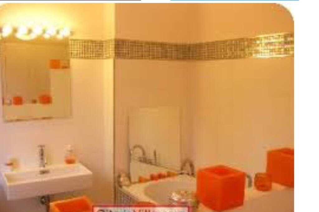 Salle de bain ouverte avec baignoire
