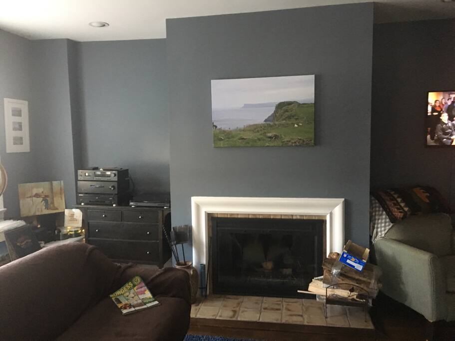Living room with working fireplace