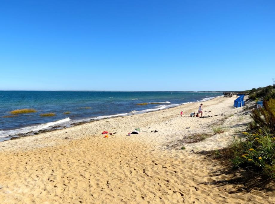 One-minute walk to private Bay beach. Here's the beach looking east.