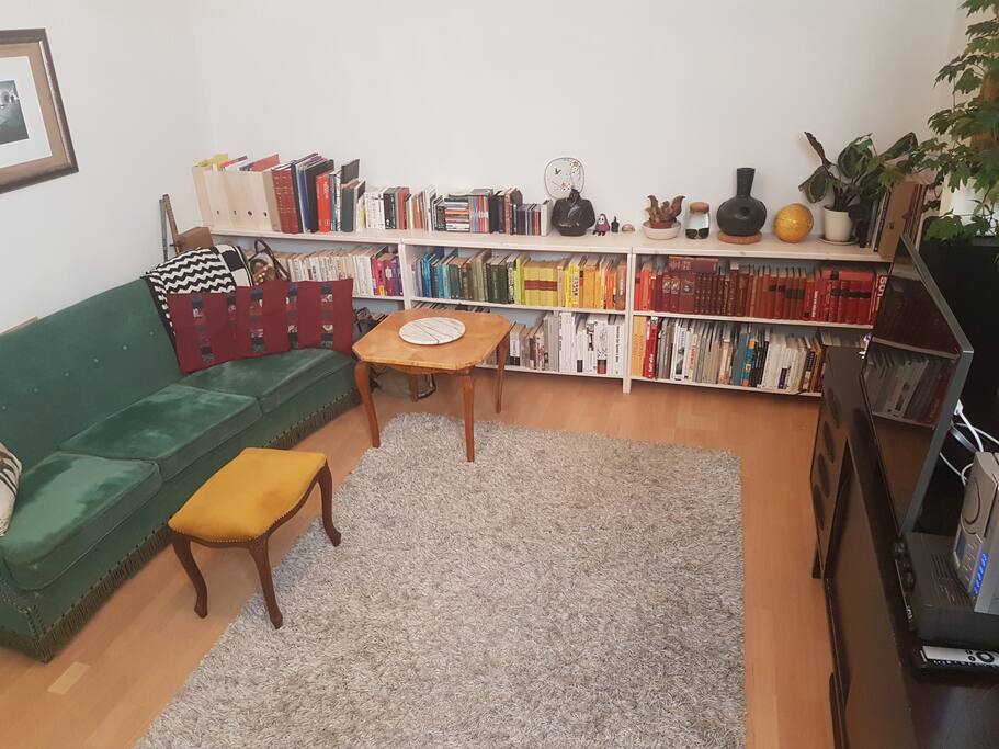 Living room with TV with a guest account for Netflix.