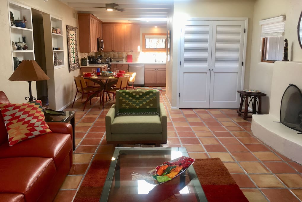 View from living room area to eating area and kitchen