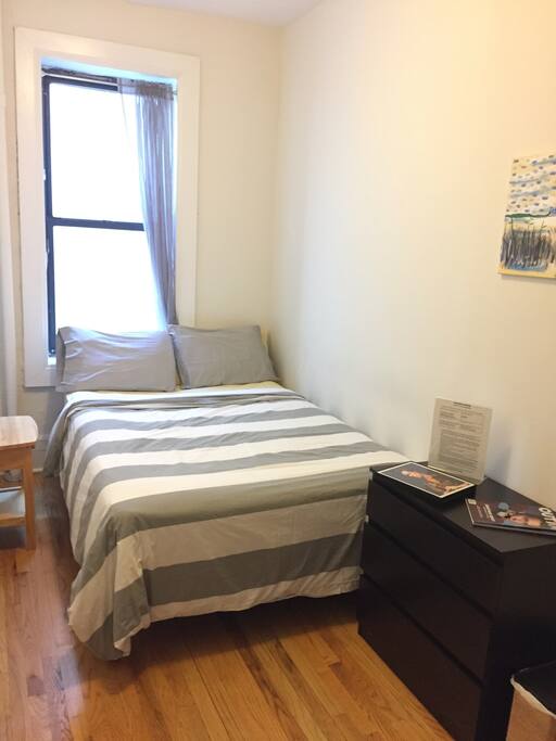 Your bedroom with window and great light, closet + storage, dresser and full length mirror. (Work desk set added upon request - great for students!)