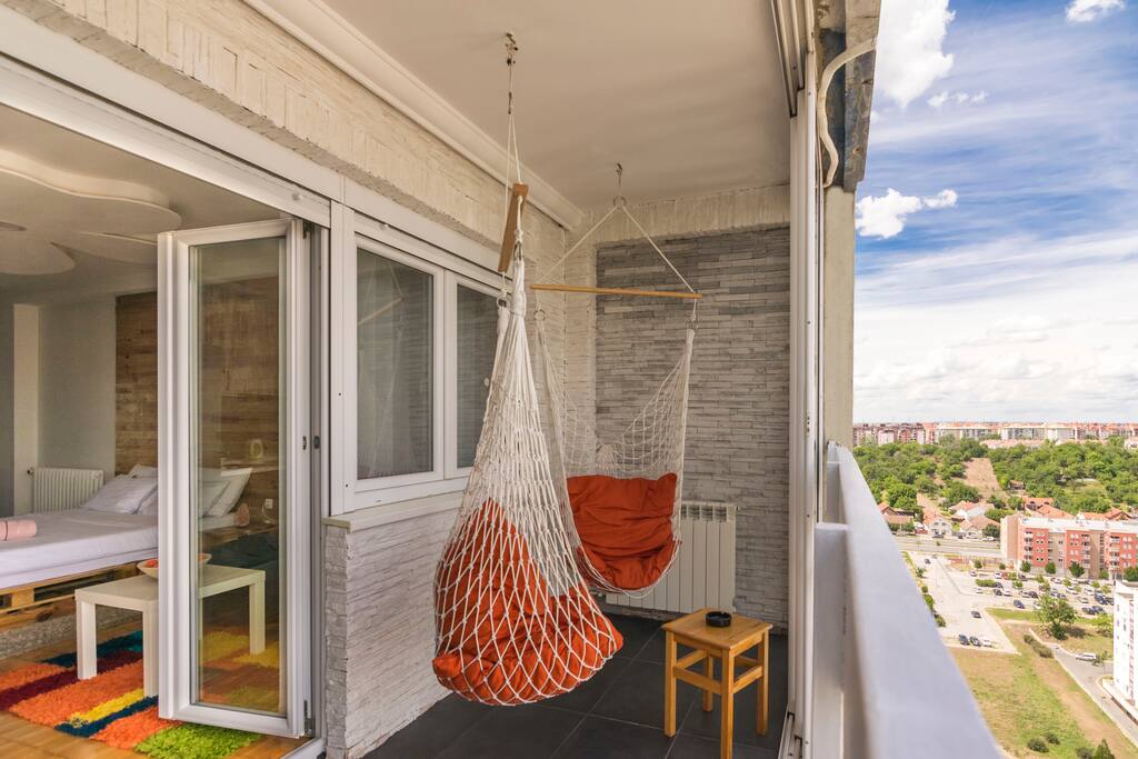 Hammock on the balcony with beautiful view