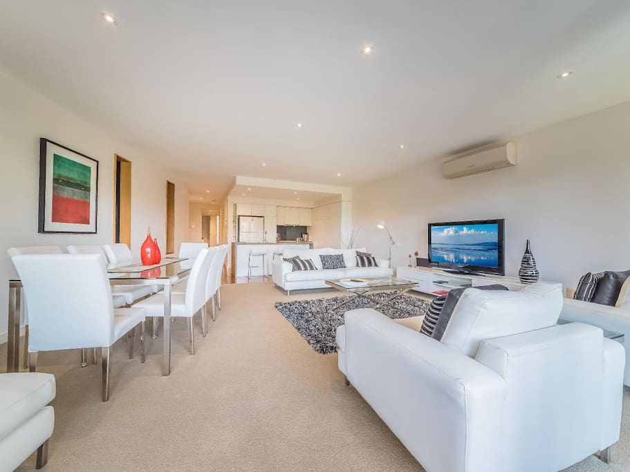 Complete with dining table and television