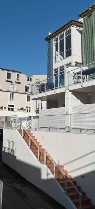 We are the townhouse at the top of these stairs