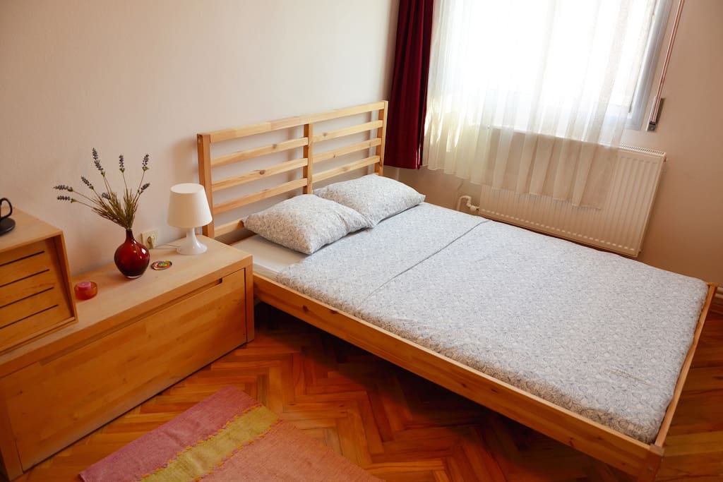 This is the guest room, you will sleep here:) Comfortable double bed and pillows