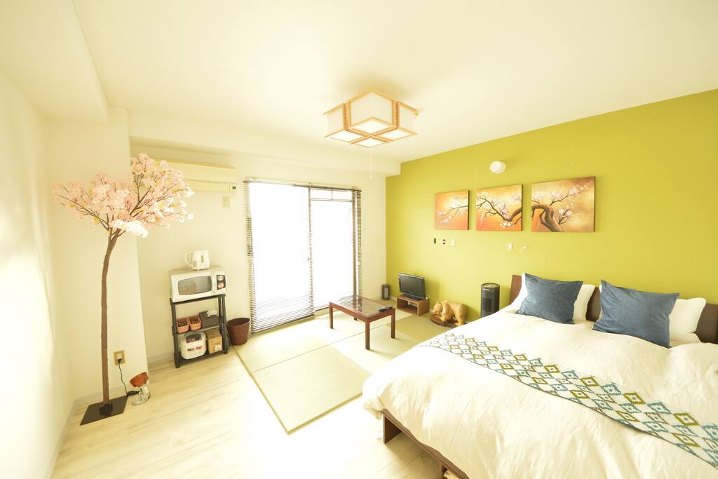 Living room, Beautifull SAKURA and modern Japanese interior.