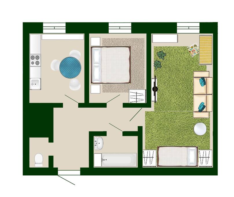 The apartment has one level, there are no steps and ladders - it is advantage.
