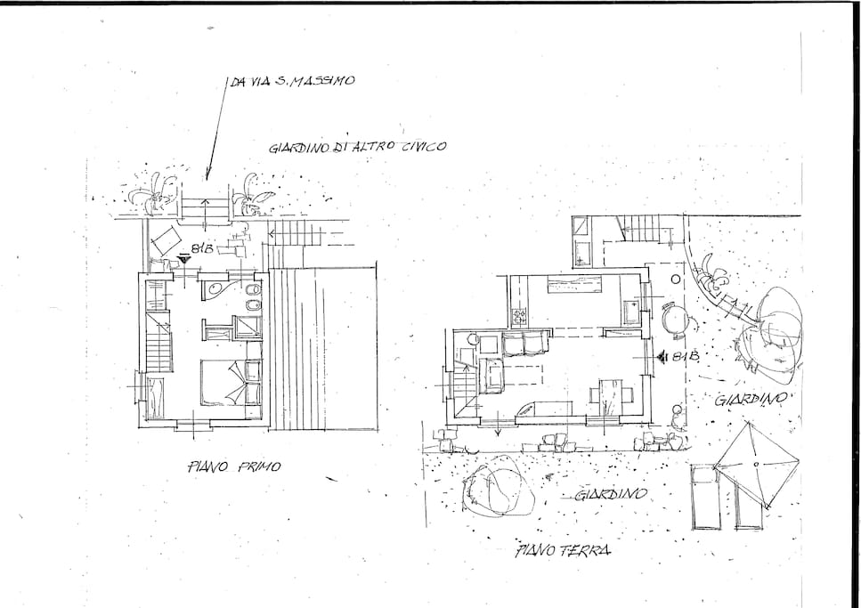 Piantina dei due piani, patio e giardino indipendenti