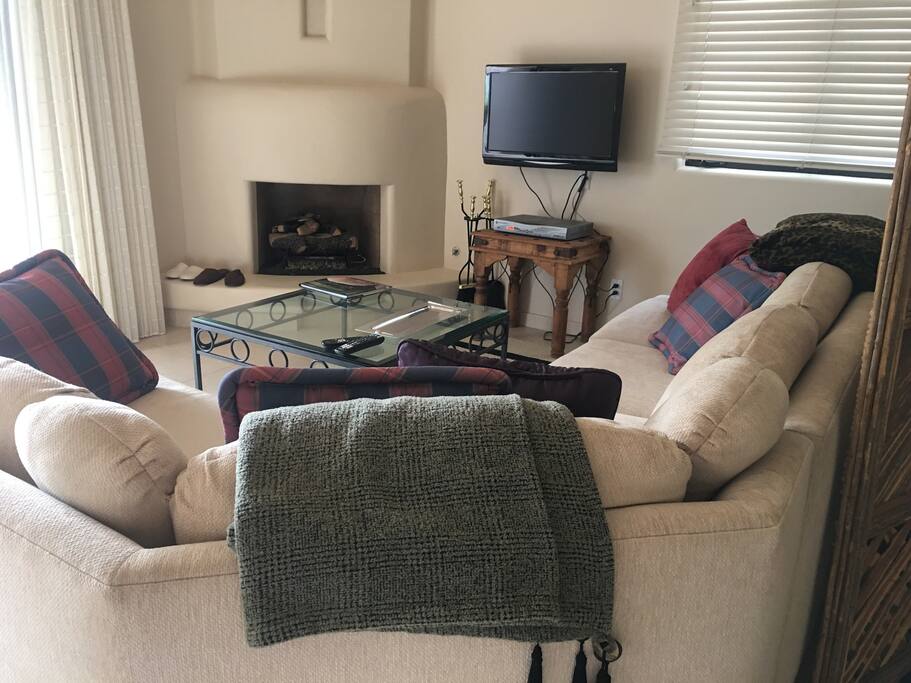 open concept living room with fire place