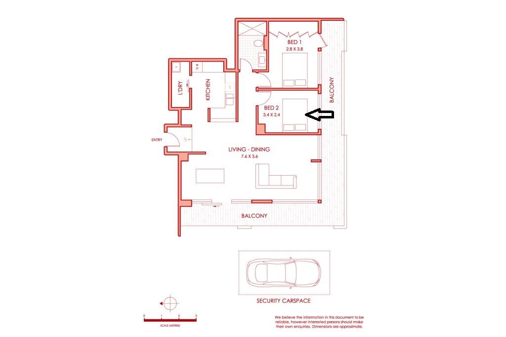 The smaller 2nd bedroom with the 'pull-down' real bed.