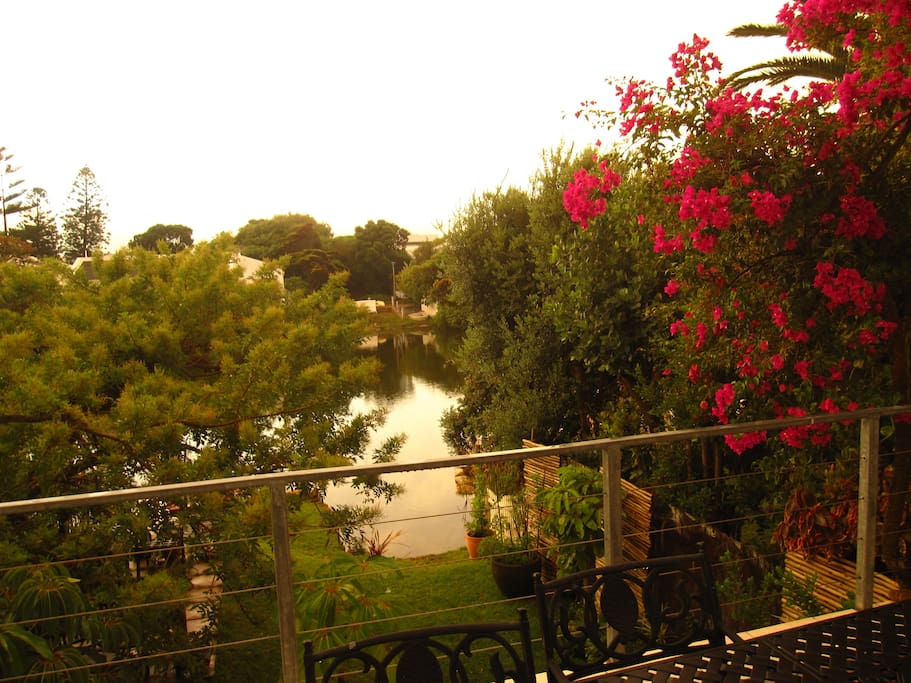 The balcony outside the lounge overlooking the garden