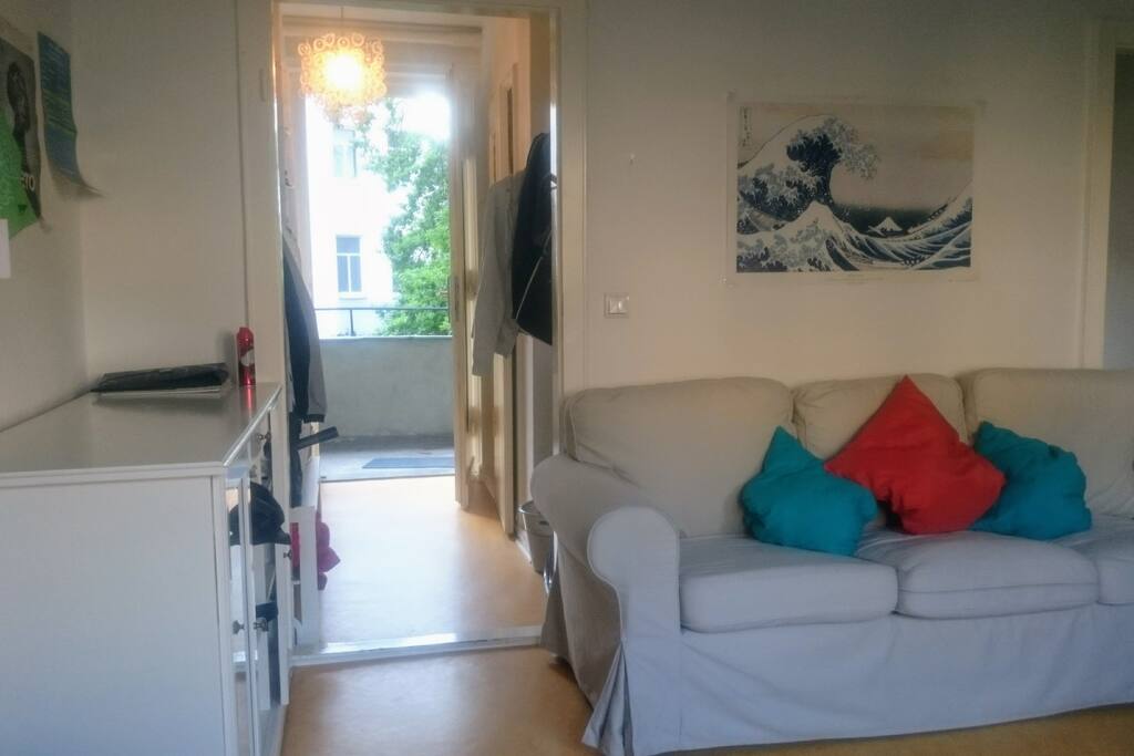 Main Room: The sofa is used as a third bed and you have enough space to store your stuff