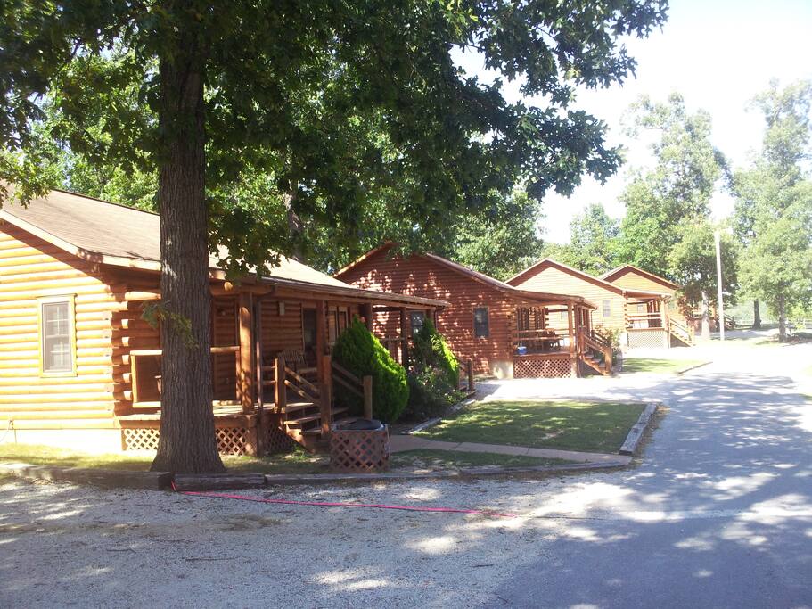 A few of many log cabins at the resort