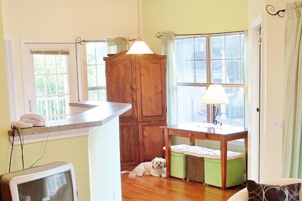 Kitchen is open to the dining area and living room.
