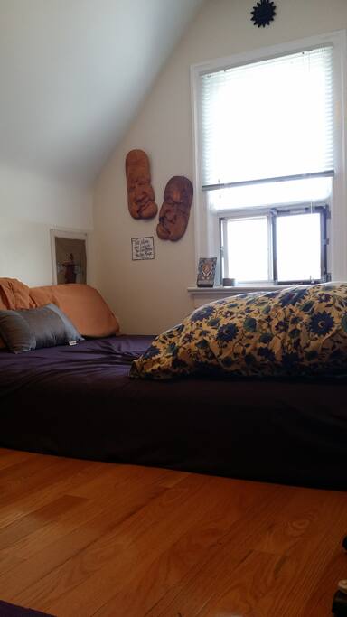 Bed and window.