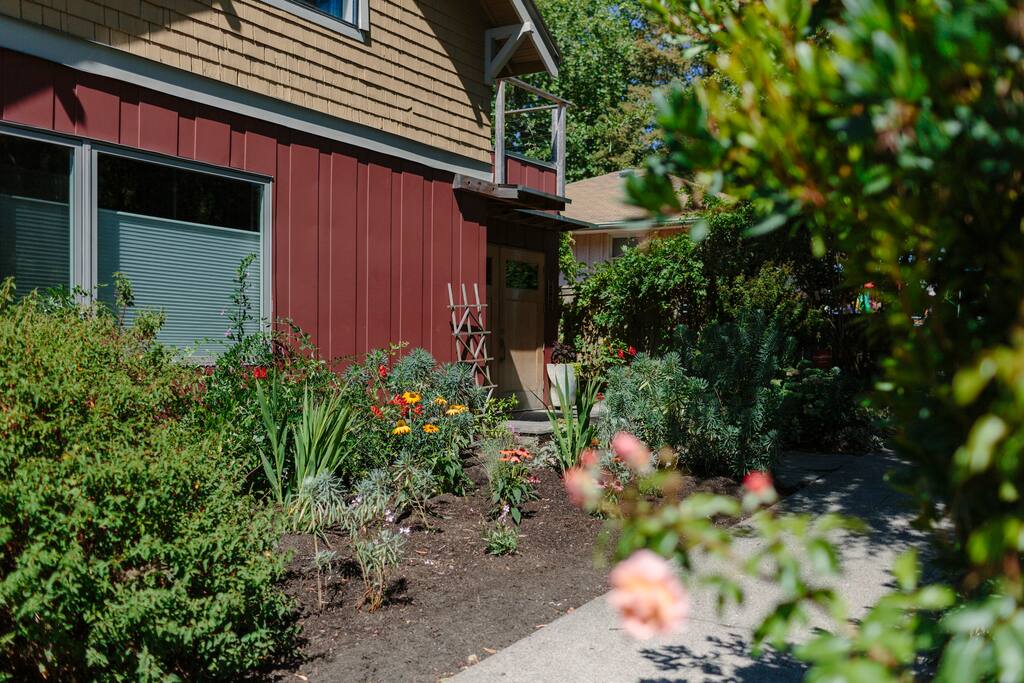 The front of the house shows the mixture of old and new.