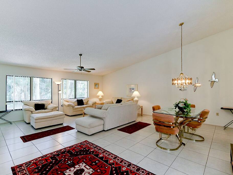 Large living room with high ceiling.