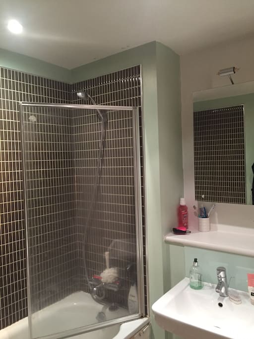 Large bathroom with bath and shower